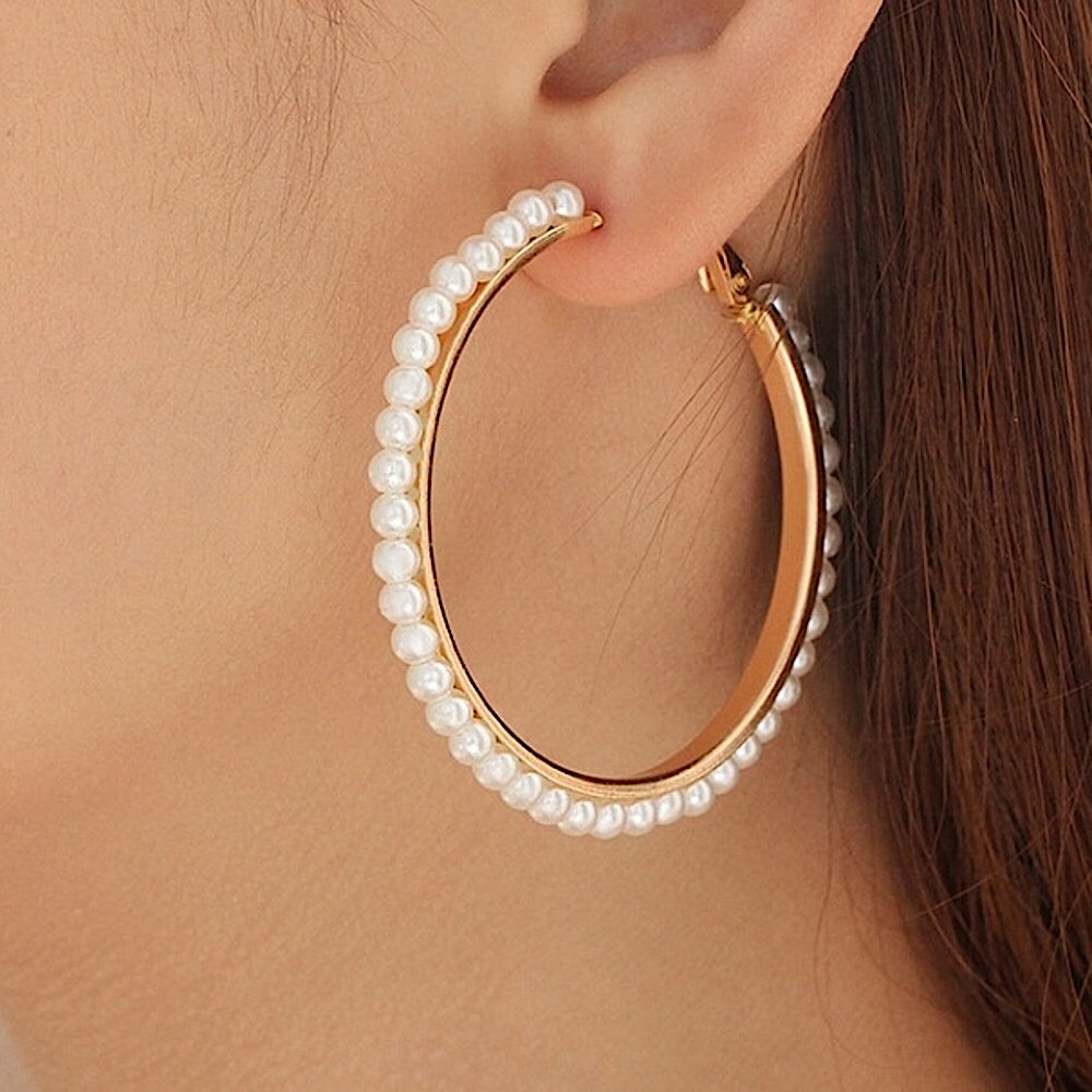 ⚜️[𝟯/$𝟭𝟴]⚜️Large Pearl Infinity Hoops NEW - Picture 8 of 8